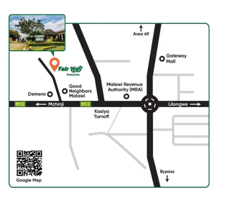 Map showing FAIRWAY Enterprise office at Good Neighbors Office Complex, off the M12 Mchinji road near Kasiya Turnoff, Lilongwe